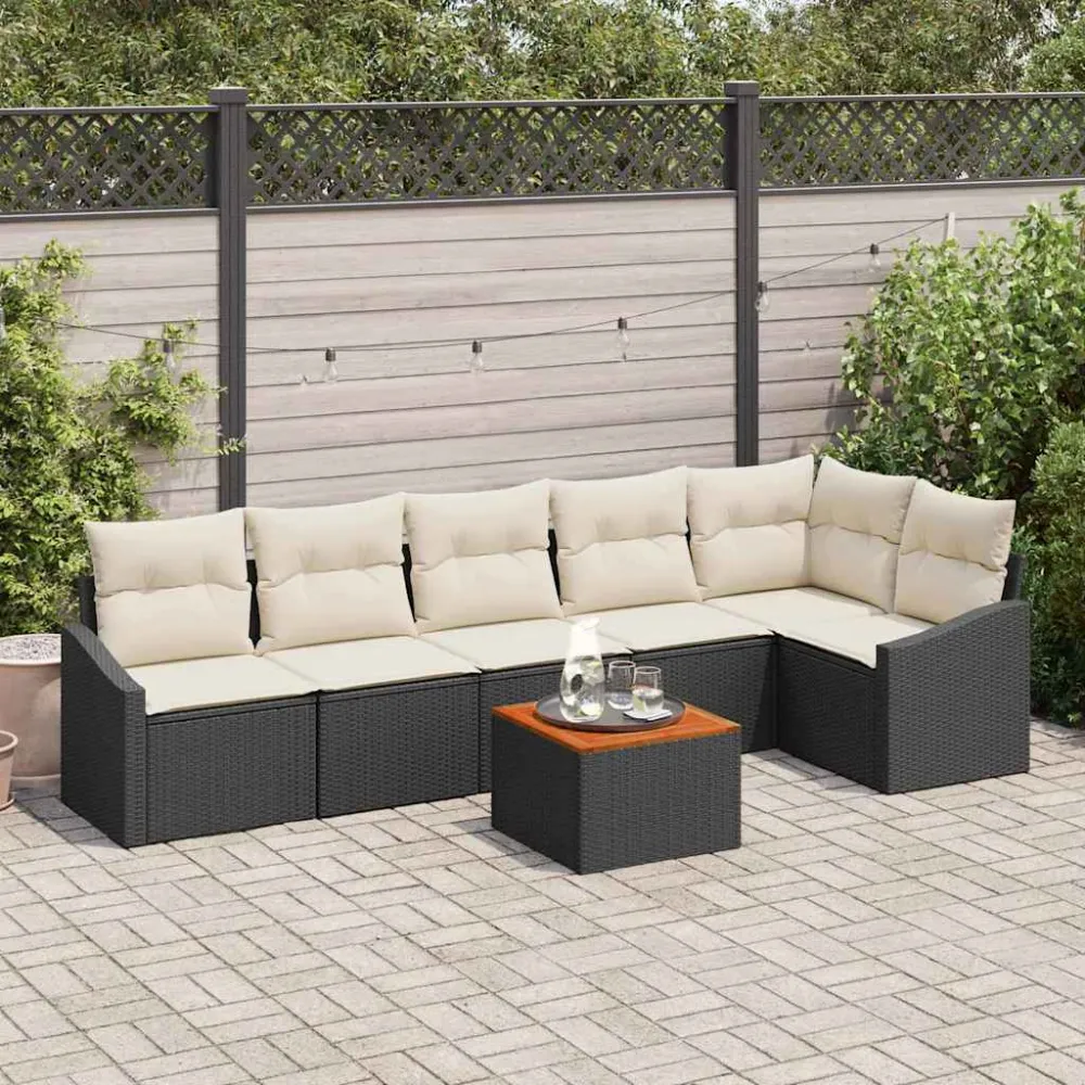Tuinbankenset met kussen 7 pcs Zwart poly rattan vidaXL