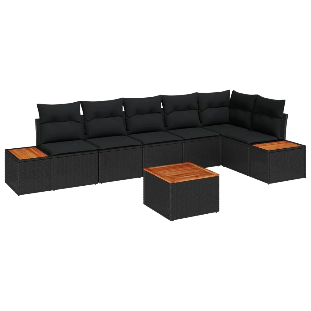 Tuinbankenset met kussen 7 pcs Zwart Poly riet vidaXL