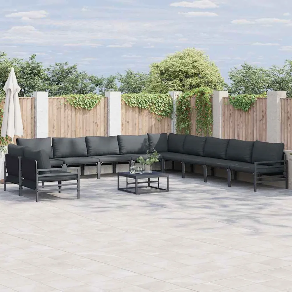 Tuinbankenset met kussen 12 pcs Zwart Staal vidaXL