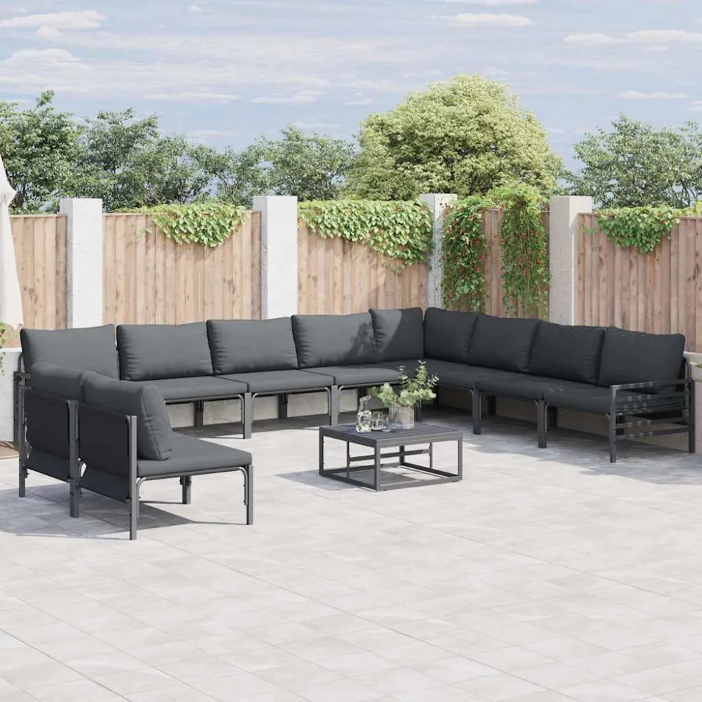 Tuinbankenset met kussen 11 pcs Zwart Staal vidaXL