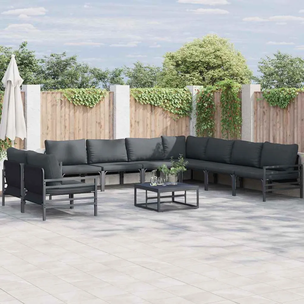 Tuinbankenset met kussen 9 pcs Zwart Staal vidaXL