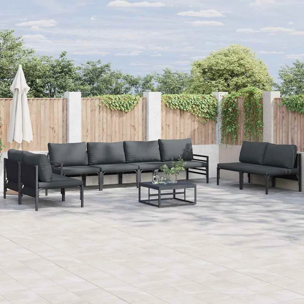 Tuinbankenset met kussen 9 pcs Zwart Staal vidaXL
