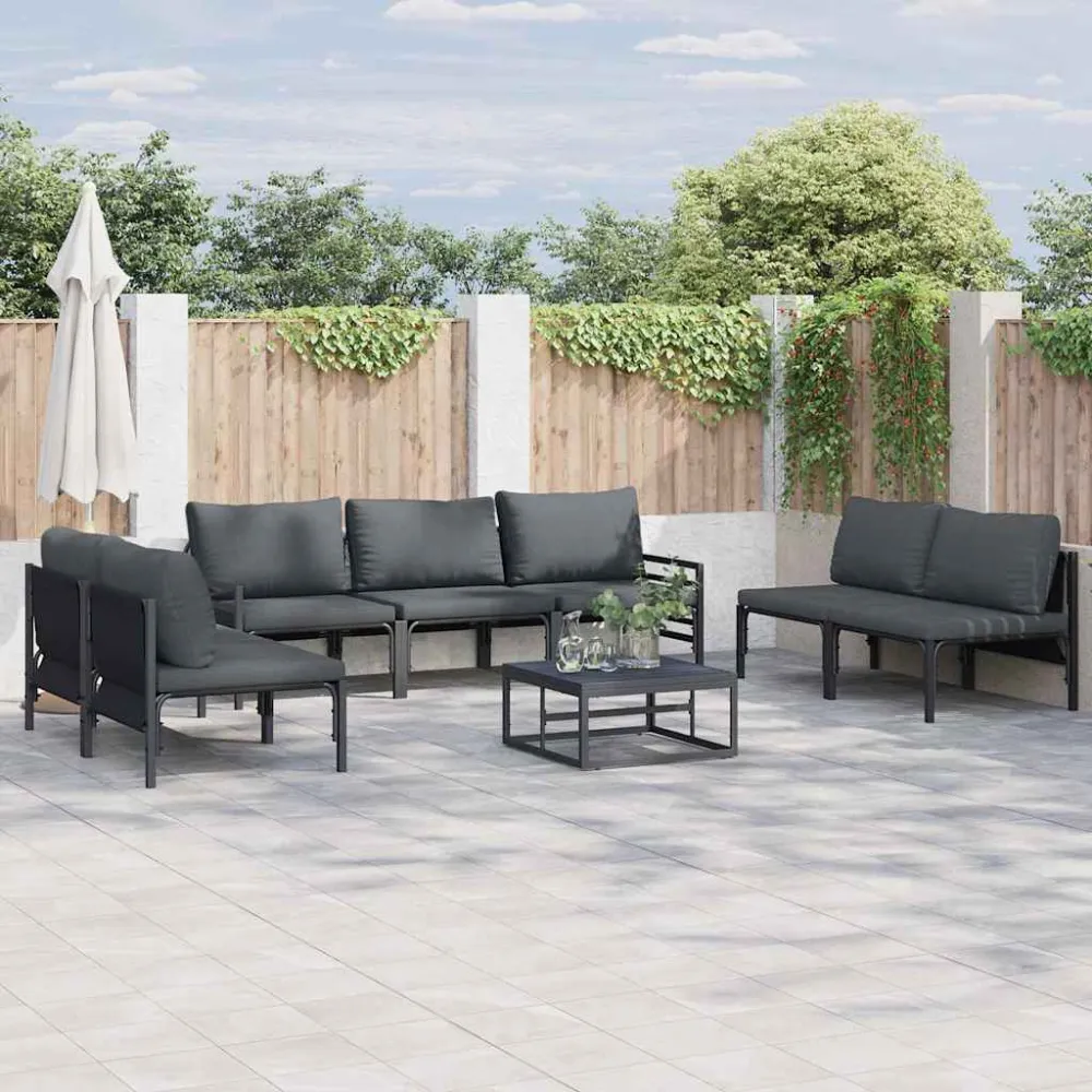 Tuinbankenset met kussen 7 pcs Zwart Staal vidaXL