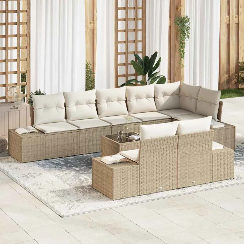 Tuinbankenset met opslag Beige en Crème Poly riet vidaXL