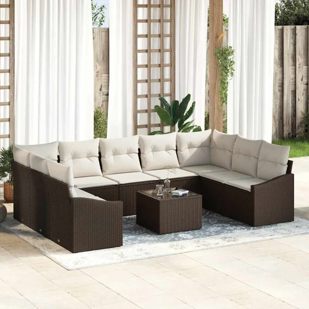 Tuinbankenset met opslag Bruin en Crème poly rattan vidaXL