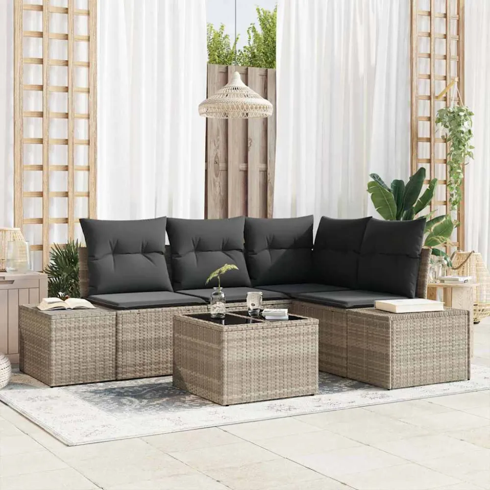 Tuinbankenset met opslag Lichtgrijs poly rattan vidaXL