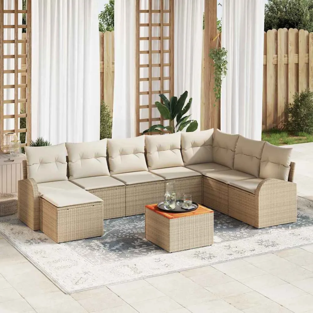 Tuinbankenset met opslag 9 pcs Beige en Crème poly rattan vidaXL