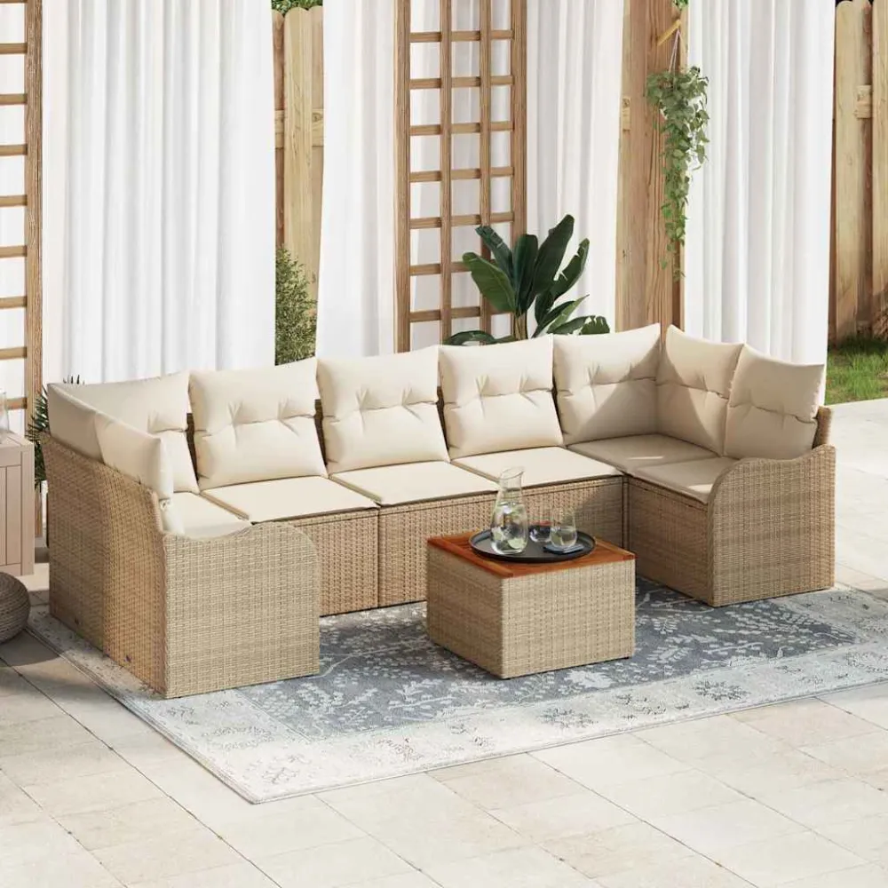 Tuinbankenset met opslag 8 pcs Beige en Crème poly rattan vidaXL