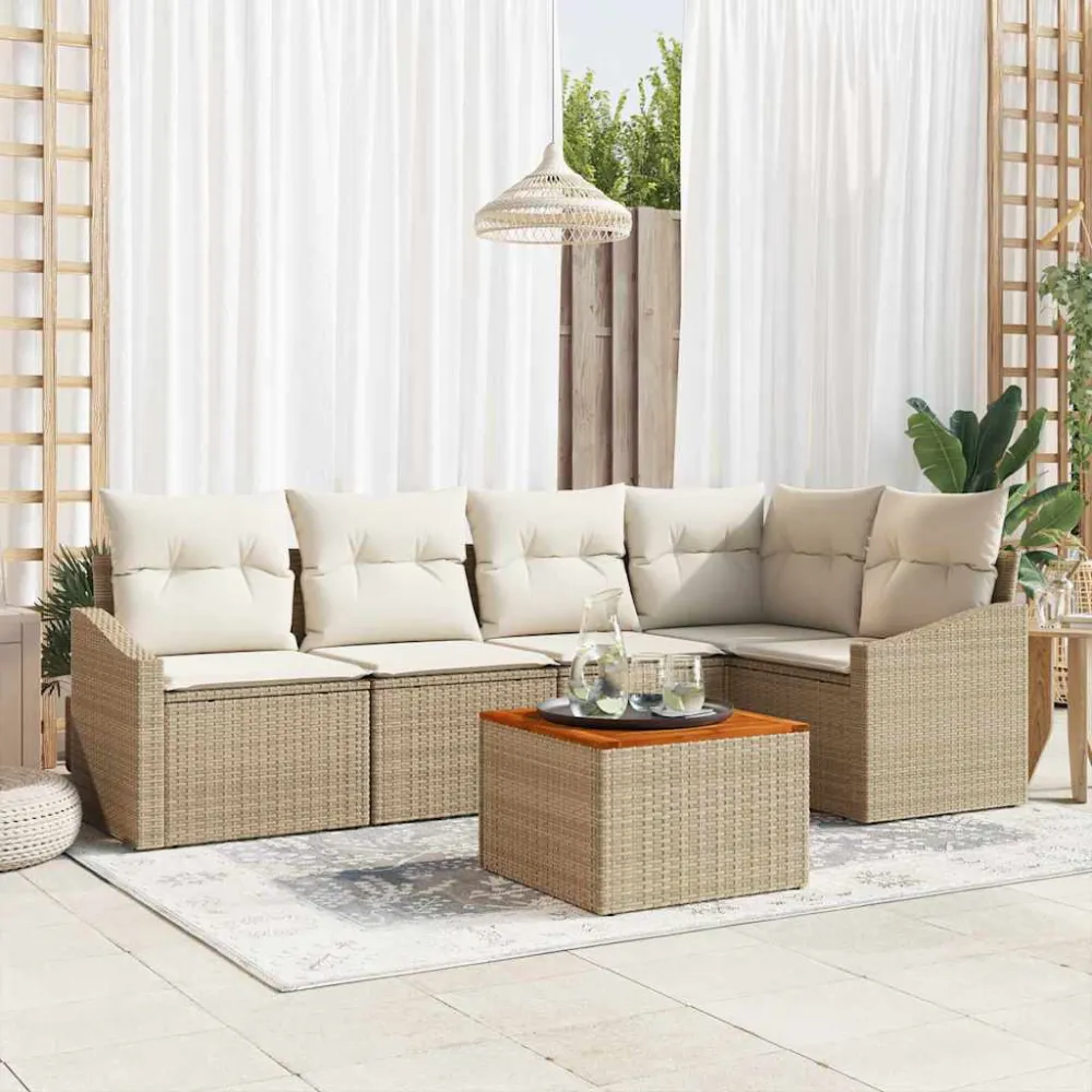 Tuinbankenset met opslag 6 pcs Beige en Crème poly rattan vidaXL