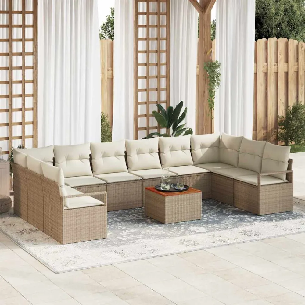 Tuinbankenset met opslag 11 pcs Beige en Crème poly rattan vidaXL