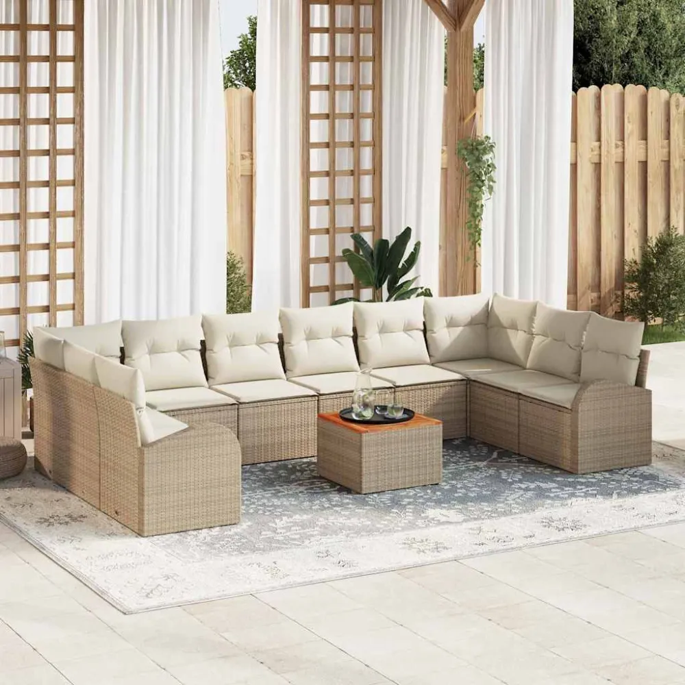 Tuinbankenset met opslag 11 pcs Beige en Crème poly rattan vidaXL