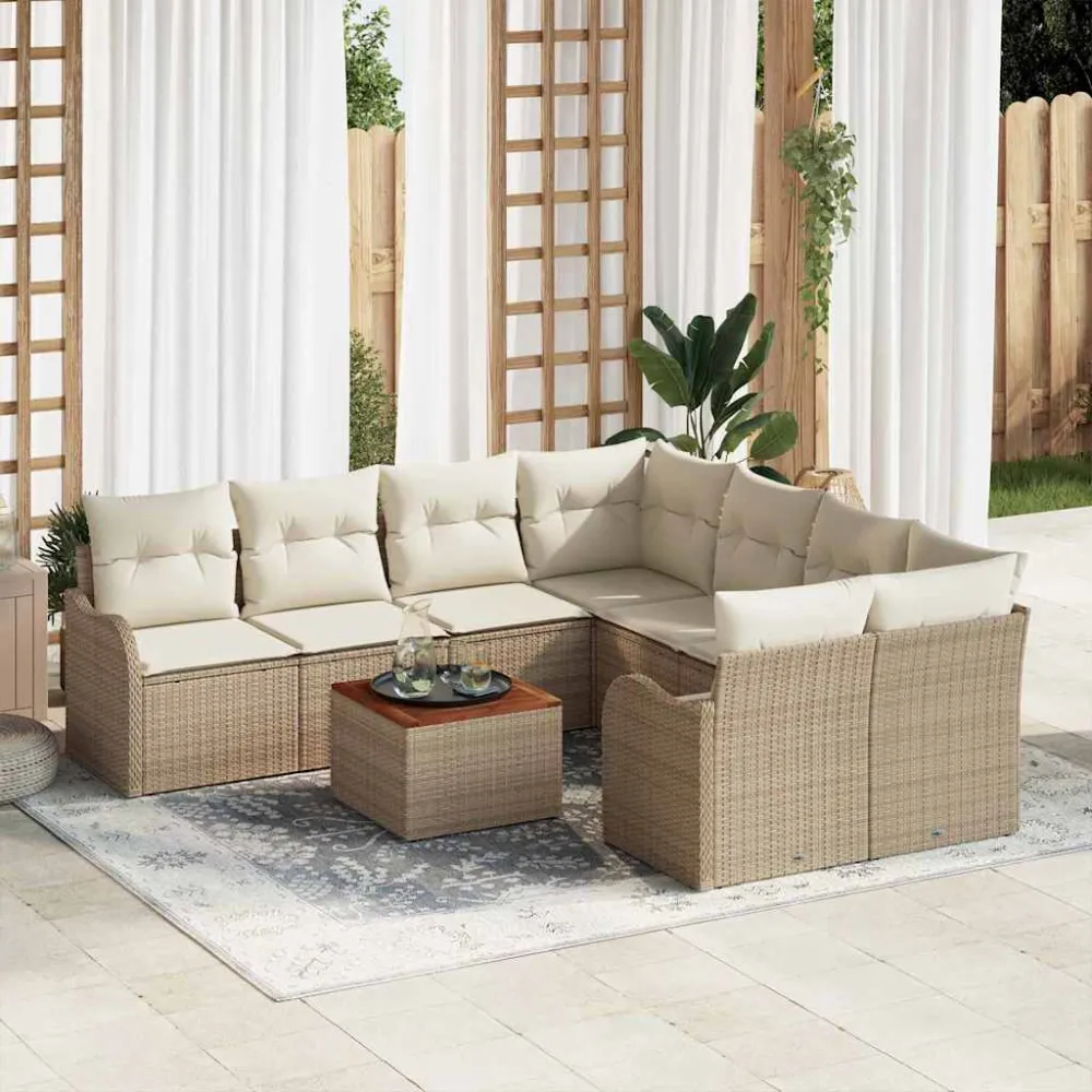 Tuinbankenset met opslag 9 pcs Beige en Crème poly rattan vidaXL