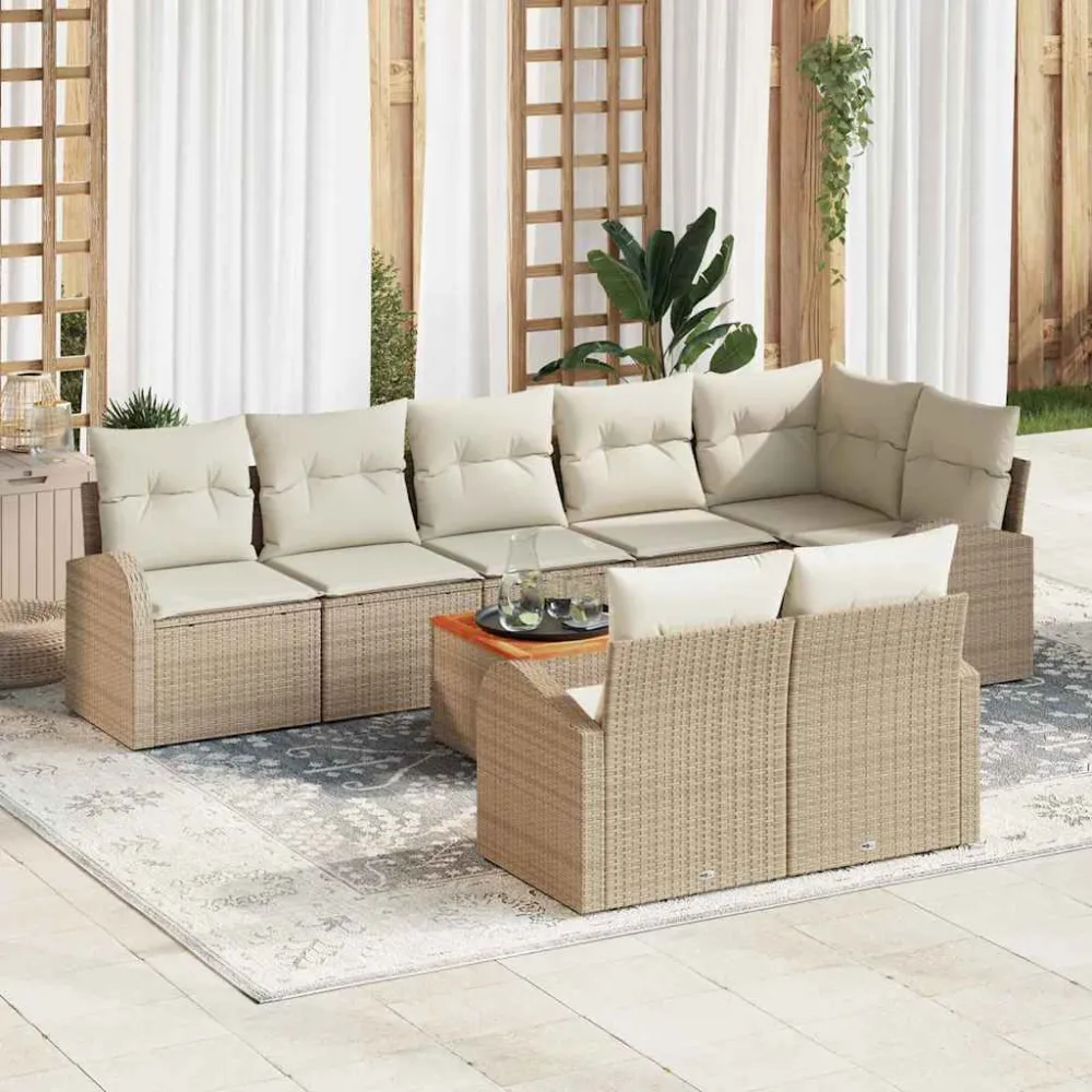 Tuinbankenset met opslag 9 pcs Beige en Crème poly rattan vidaXL