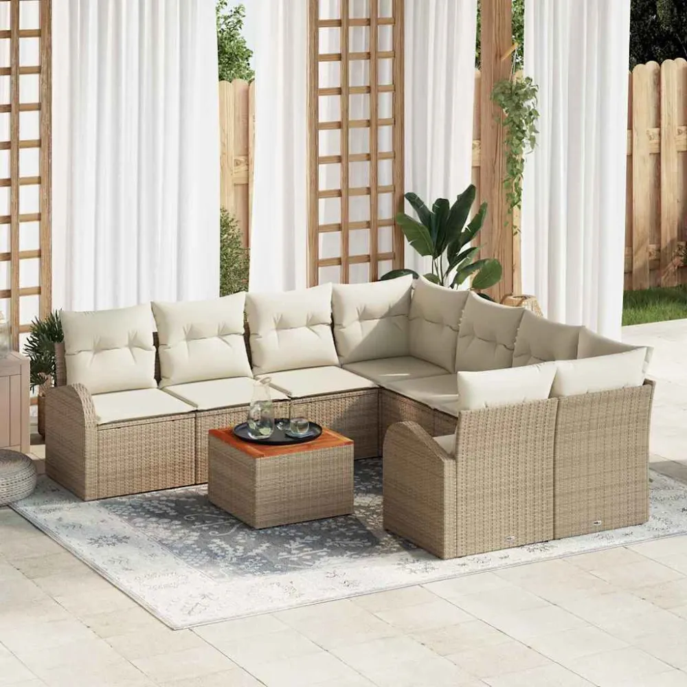 Tuinbankenset met opslag 9 pcs Beige en Crème poly rattan vidaXL