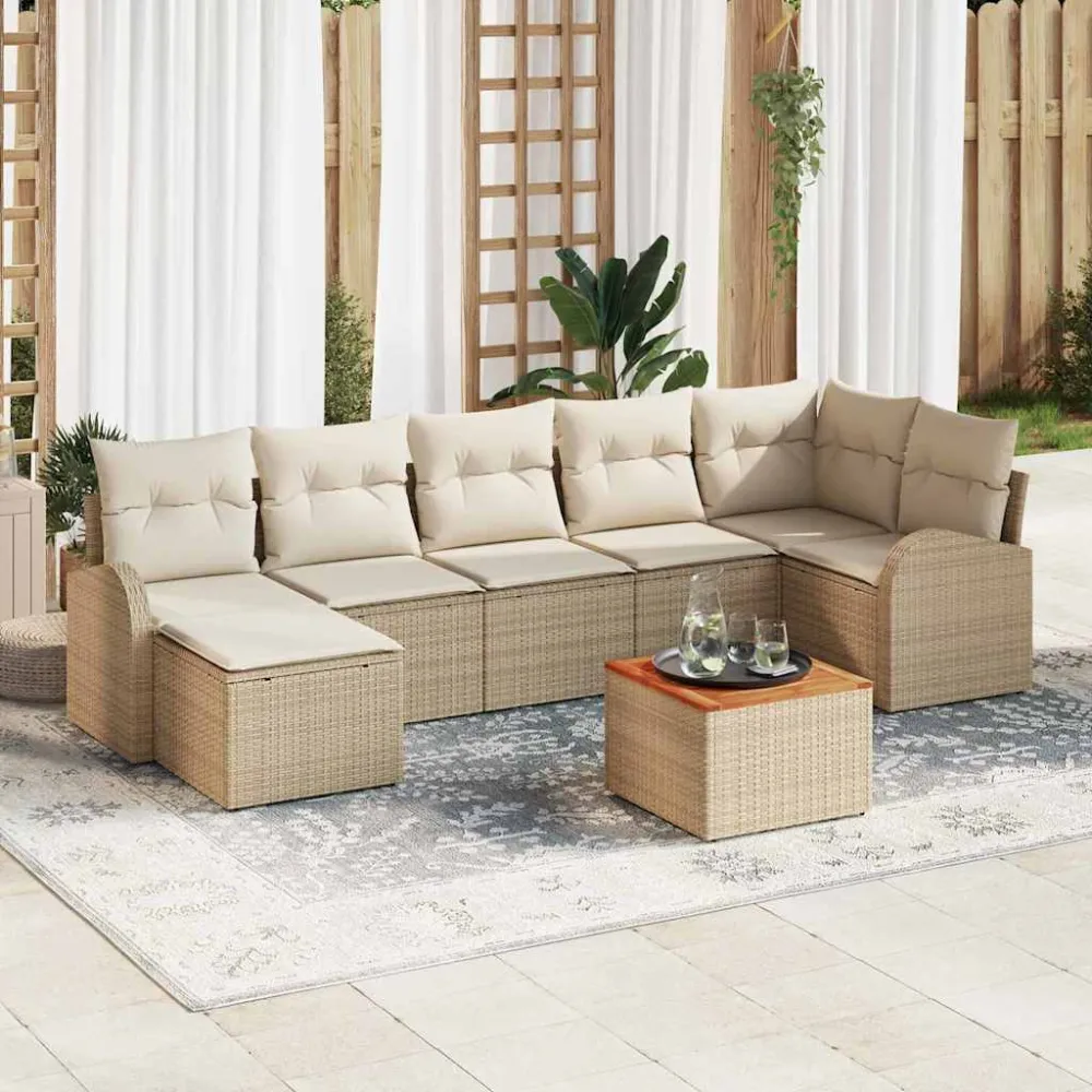 Tuinbankenset met opslag 8 pcs Beige en Crème poly rattan vidaXL