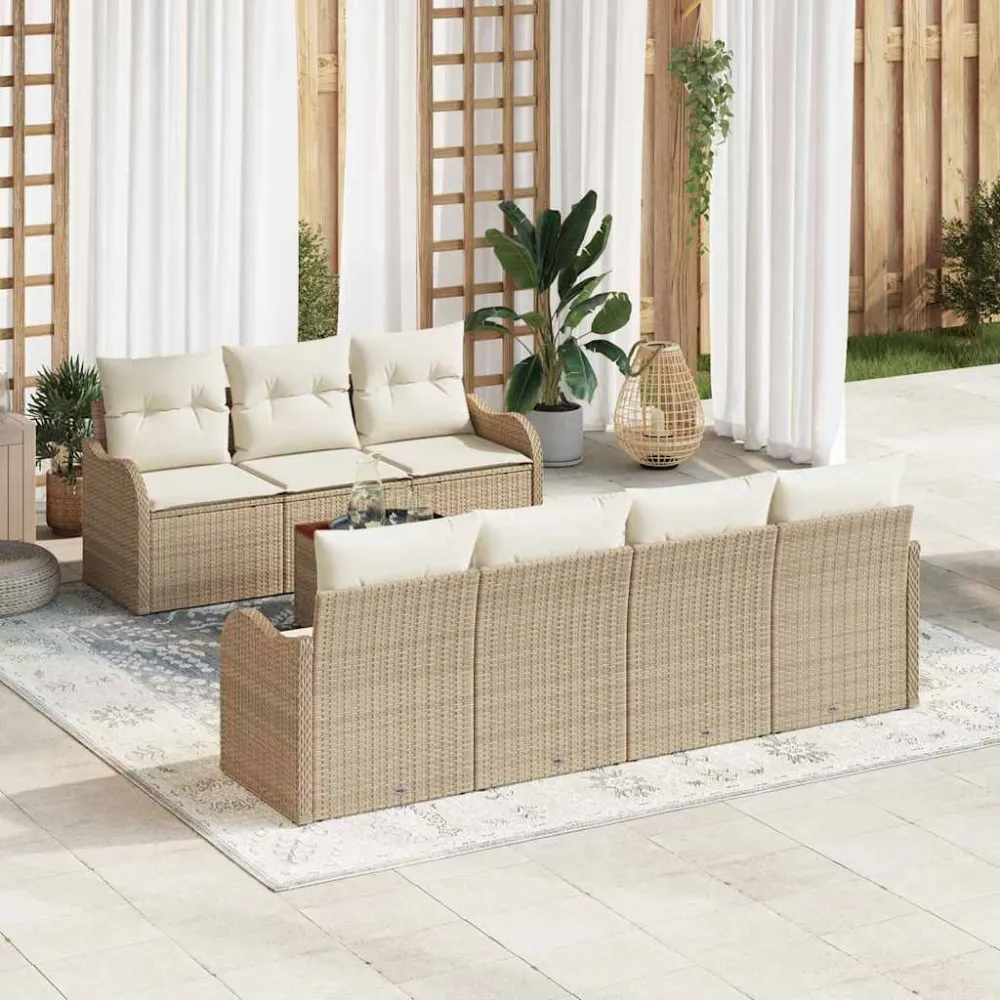 Tuinbankenset met opslag 8 pcs Beige en Crème poly rattan vidaXL