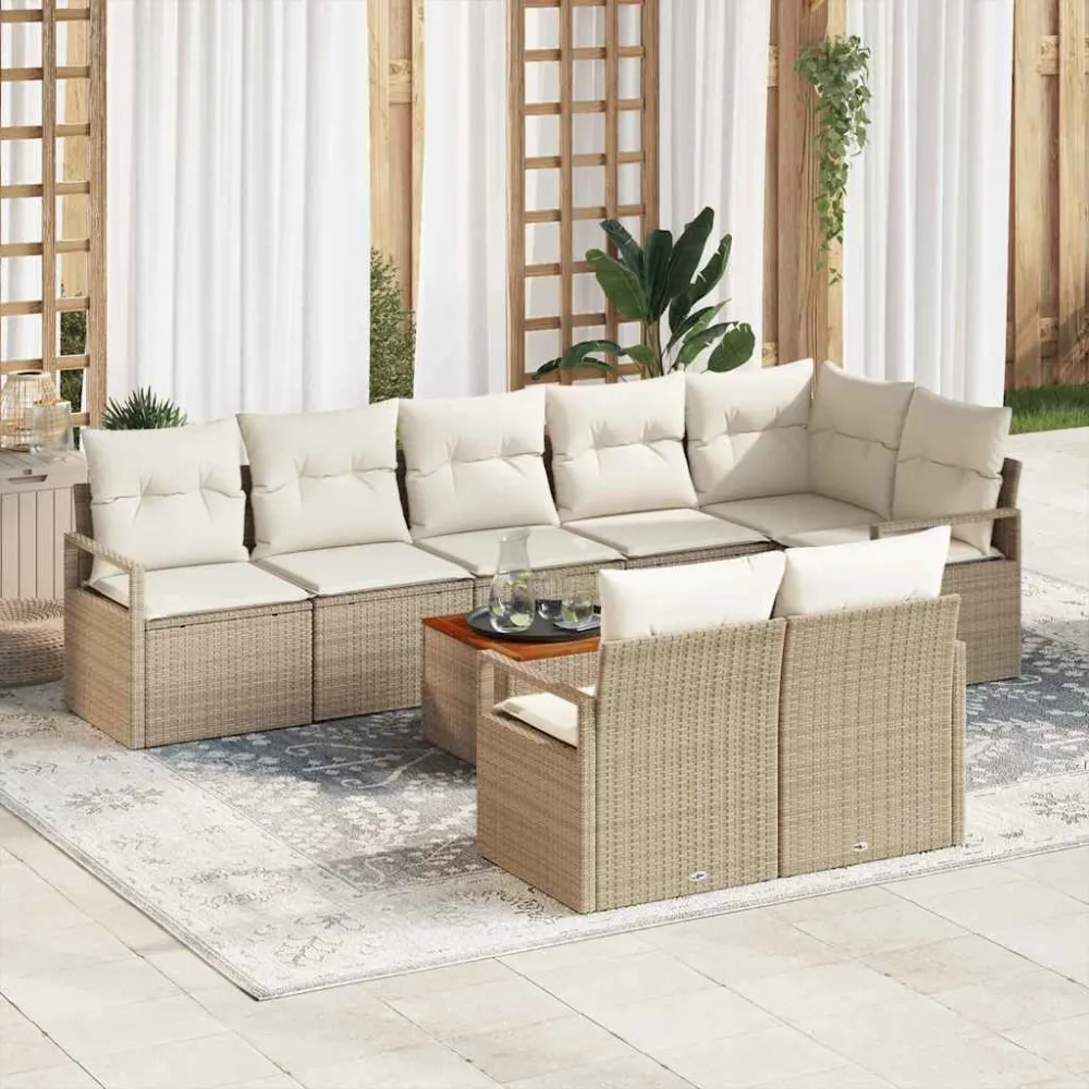 Tuinbankenset met opslag 9 pcs Beige en Crème poly rattan vidaXL