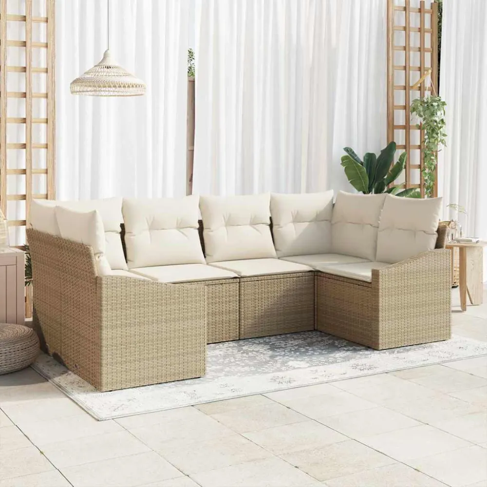 Tuinbankenset met opslag 6 pcs Beige en Crème poly rattan vidaXL