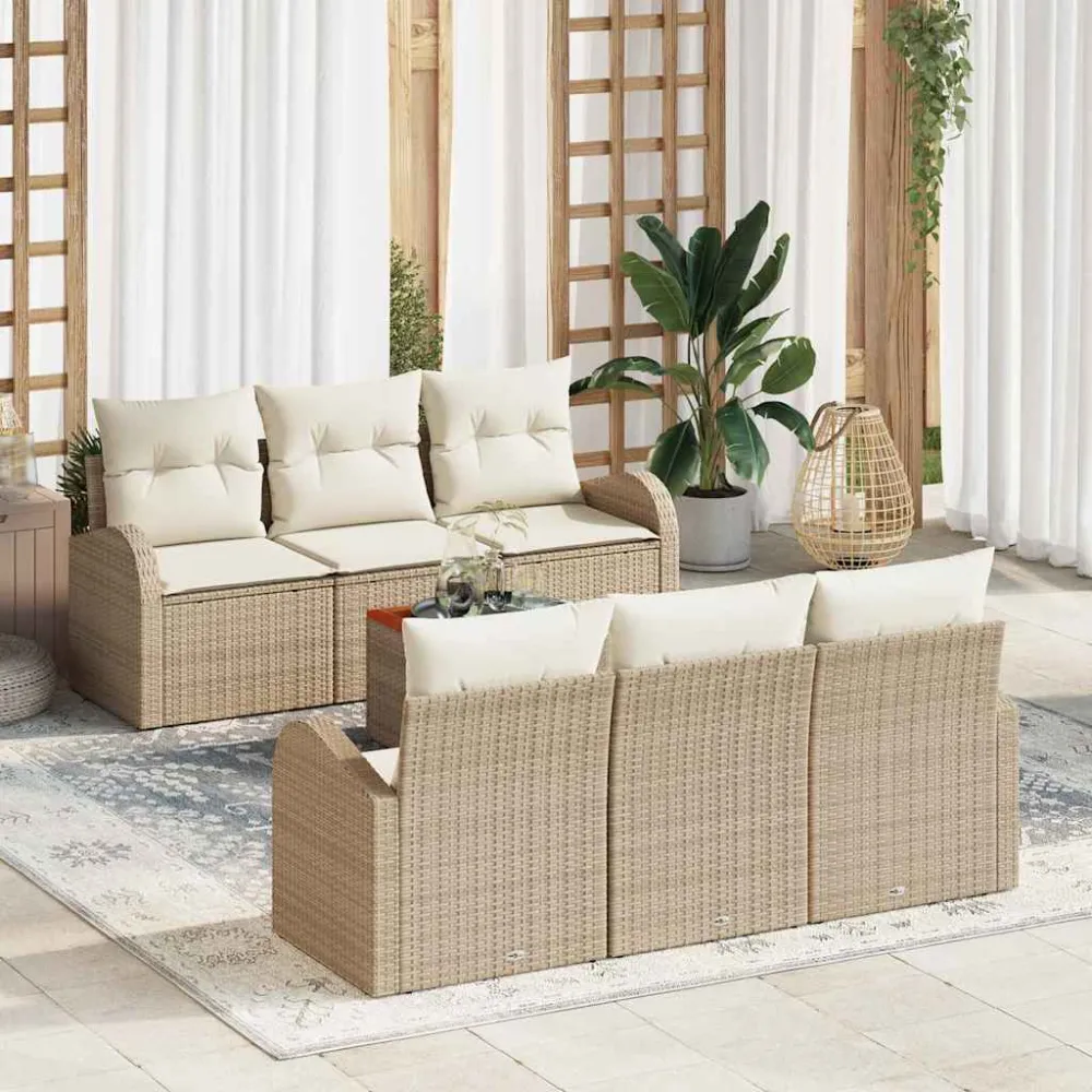 Tuinbankenset met opslag 7 pcs Beige en Crème poly rattan vidaXL