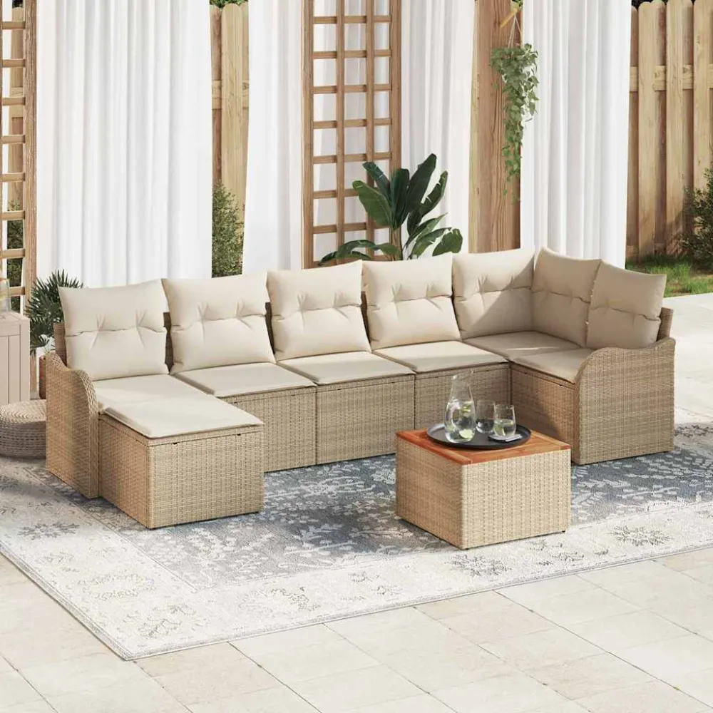 Tuinbankenset met opslag 8 pcs Beige en Crème poly rattan vidaXL