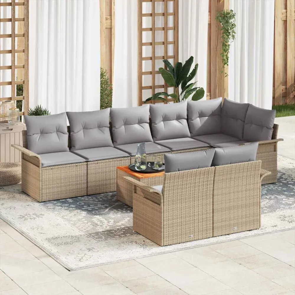 Tuinbankenset met opslag 9 pcs Beige en Licht Grijs poly rattan vidaXL