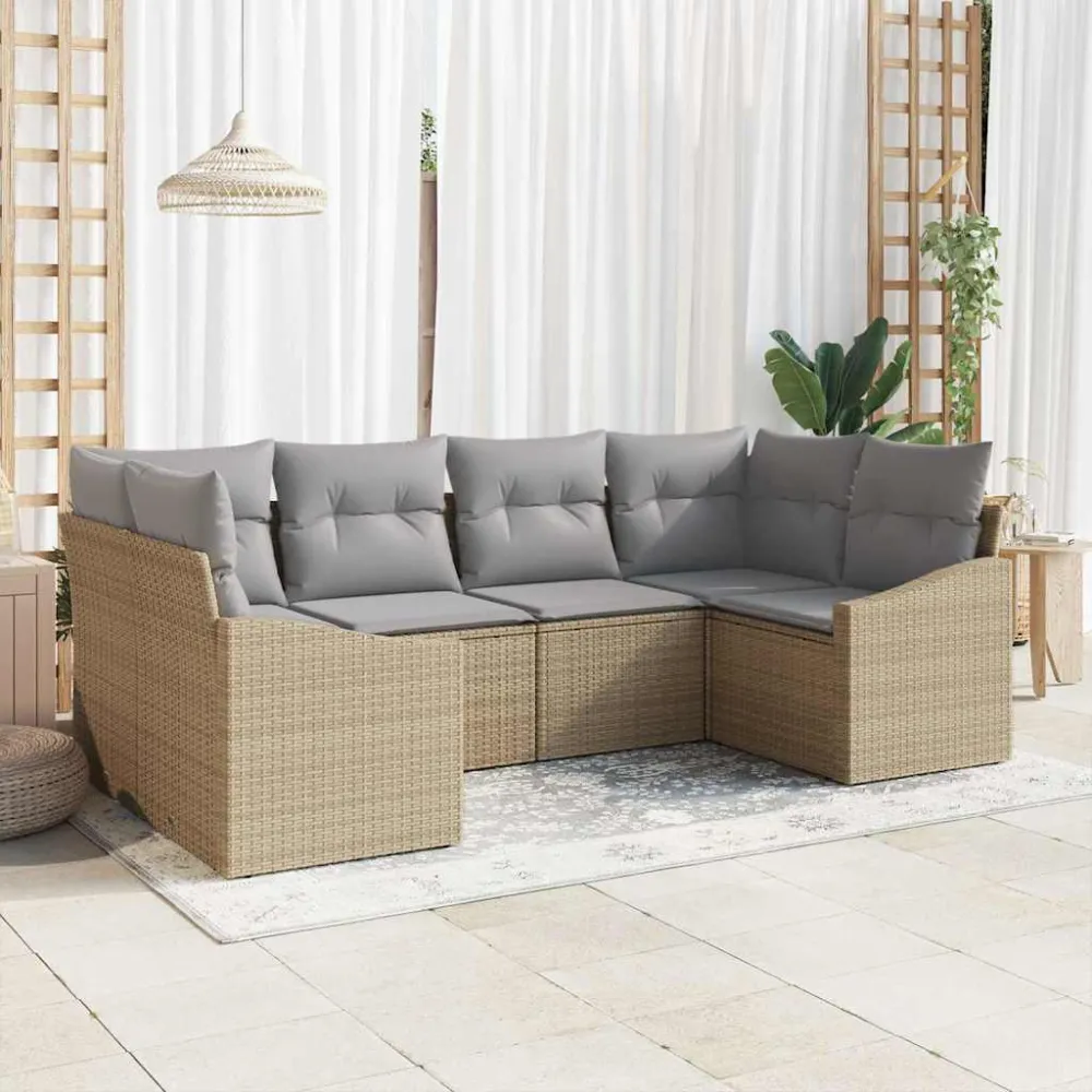 Tuinbankenset met opslag 6 pcs Beige en Licht Grijs poly rattan vidaXL