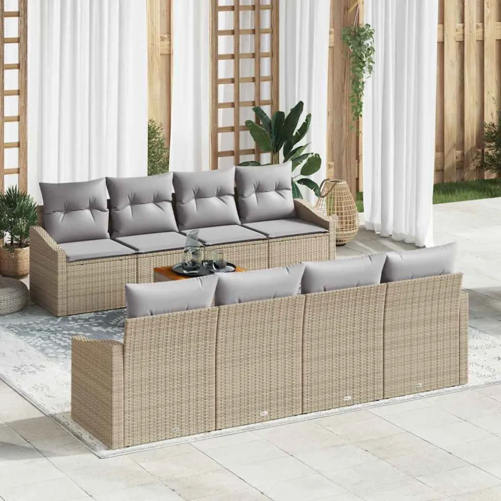 Tuinbankenset met opslag 9 pcs Beige en Licht Grijs poly rattan vidaXL