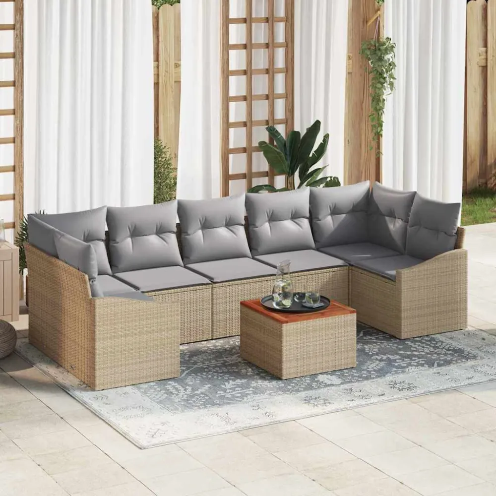 Tuinbankenset met opslag 8 pcs Beige en Licht Grijs poly rattan vidaXL