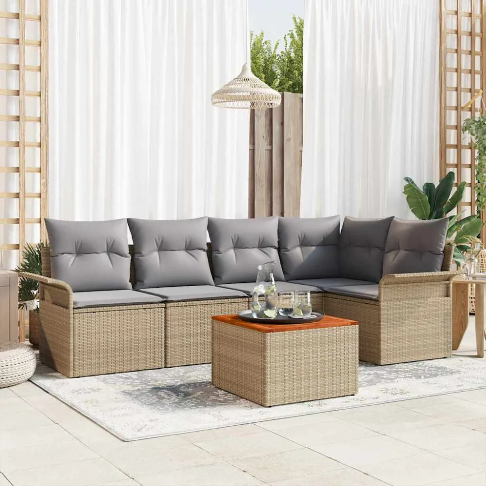 Tuinbankenset met opslag 6 pcs Beige en Licht Grijs poly rattan vidaXL