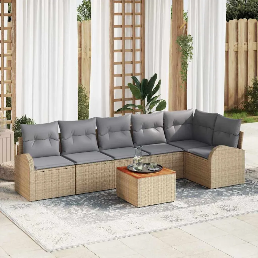 Tuinbankenset met opslag 7 pcs Beige en Licht Grijs poly rattan vidaXL