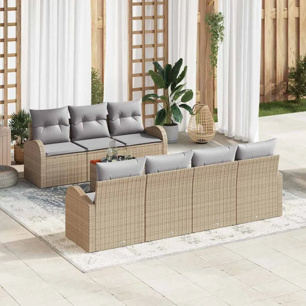 Tuinbankenset met opslag 8 pcs Beige en Licht Grijs poly rattan vidaXL