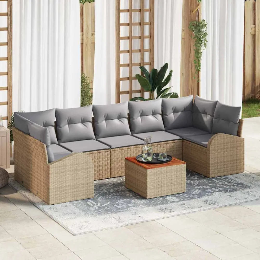 Tuinbankenset met opslag 8 pcs Beige en Licht Grijs poly rattan vidaXL