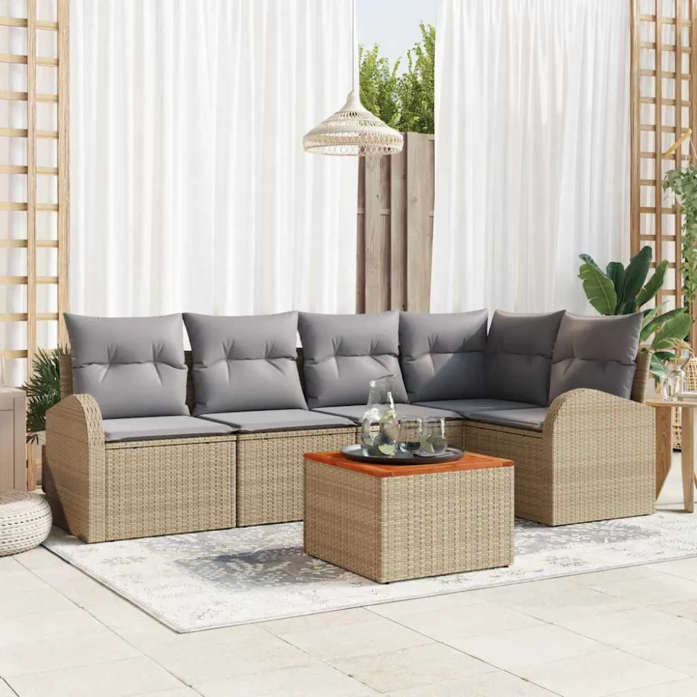 Tuinbankenset met opslag 6 pcs Beige en Licht Grijs poly rattan vidaXL