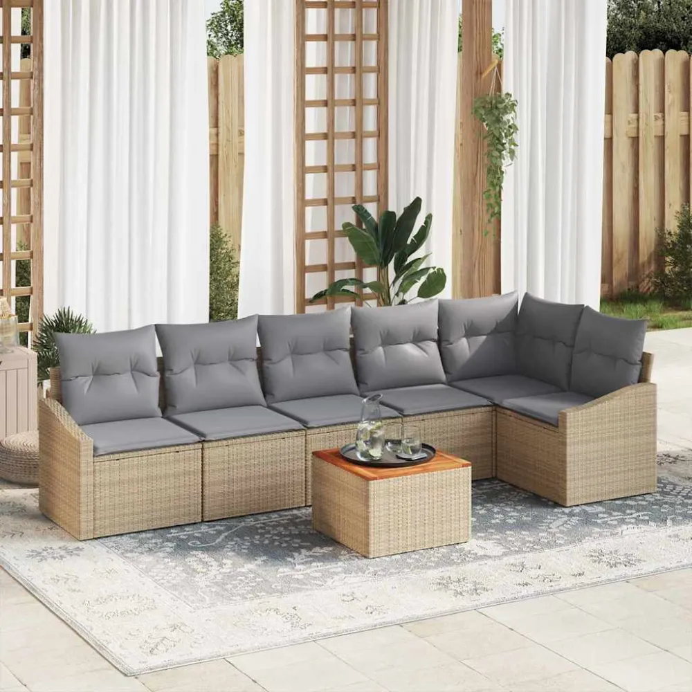 Tuinbankenset met opslag 7 pcs Beige en Licht Grijs poly rattan vidaXL
