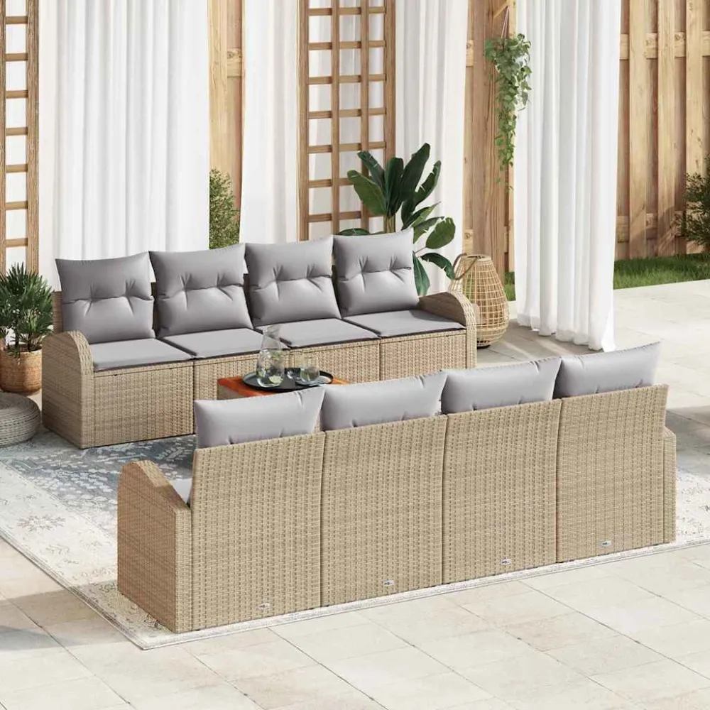 Tuinbankenset met opslag 9 pcs Beige en Licht Grijs poly rattan vidaXL