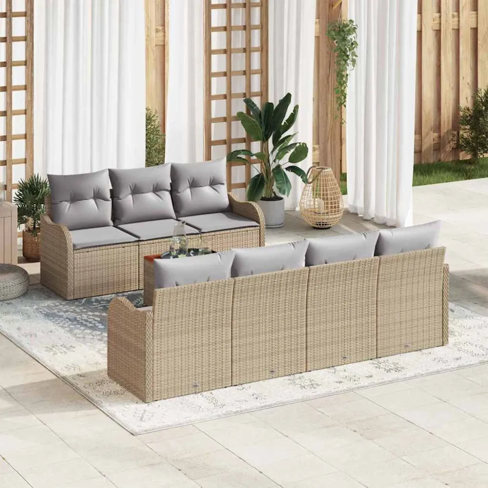 Tuinbankenset met opslag 8 pcs Beige en Licht Grijs poly rattan vidaXL