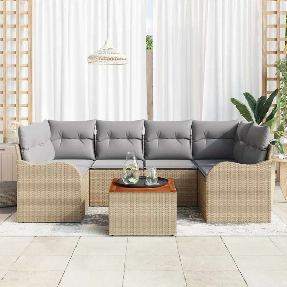 Tuinbankenset met opslag 7 pcs Beige en Licht Grijs poly rattan vidaXL