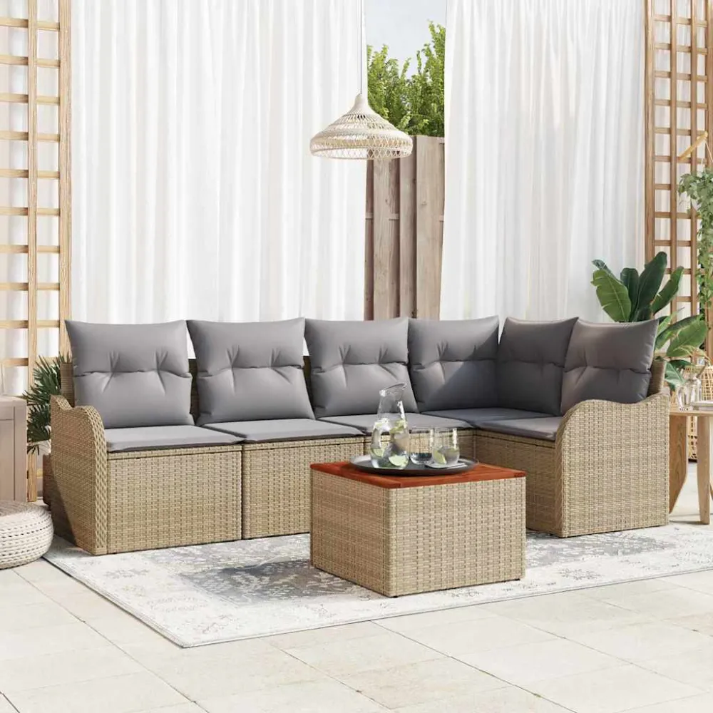 Tuinbankenset met opslag 6 pcs Beige en Licht Grijs poly rattan vidaXL
