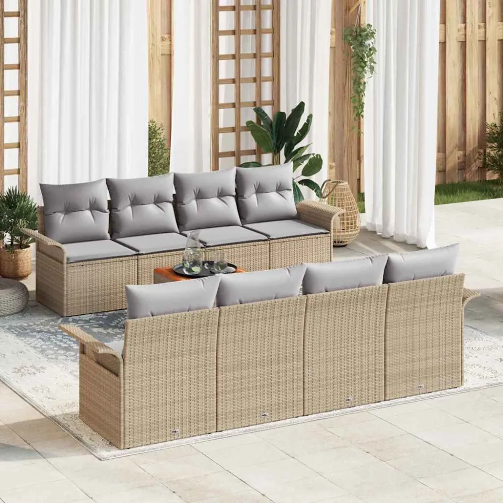 Tuinbankenset met opslag 9 pcs Beige en Licht Grijs poly rattan vidaXL