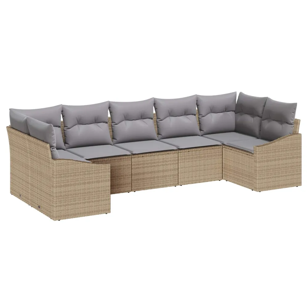 Tuinbankenset met opslag 7 pcs Beige en Licht Grijs poly rattan vidaXL