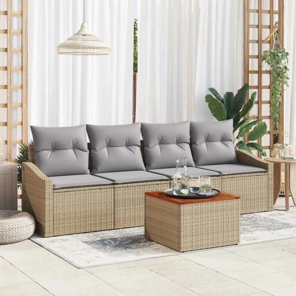 Tuinbankenset met opslag 5 pcs Beige en Licht Grijs poly rattan vidaXL