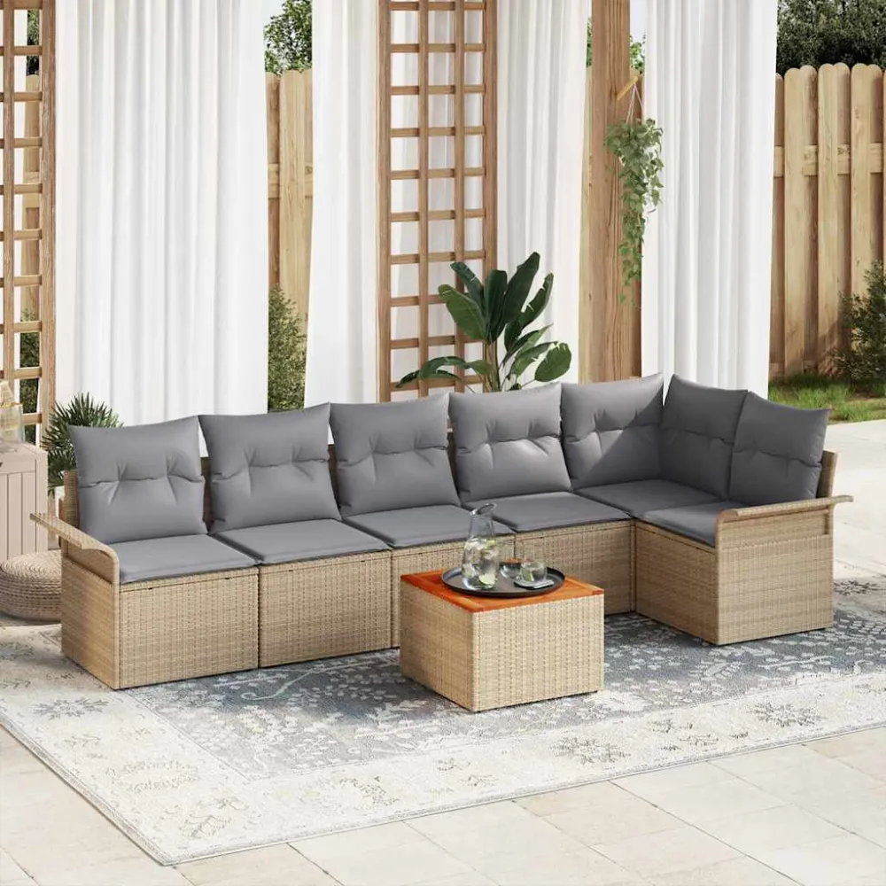 Tuinbankenset met opslag 7 pcs Beige en Licht Grijs poly rattan vidaXL