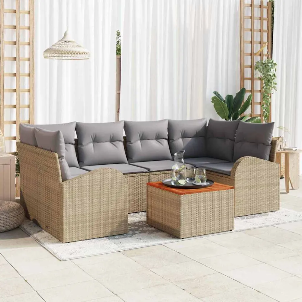 Tuinbankenset met opslag 7 pcs Beige en Licht Grijs poly rattan vidaXL