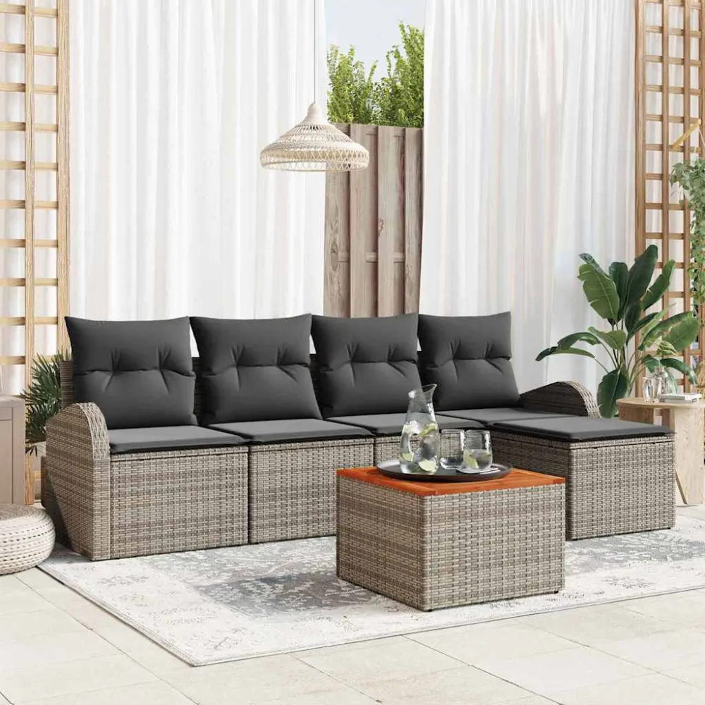 Tuinbankenset met opslag 6 pcs Grijs poly rattan vidaXL