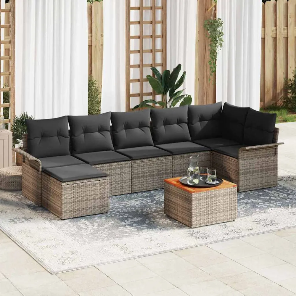 Tuinbankenset met opslag 8 pcs Grijs poly rattan vidaXL