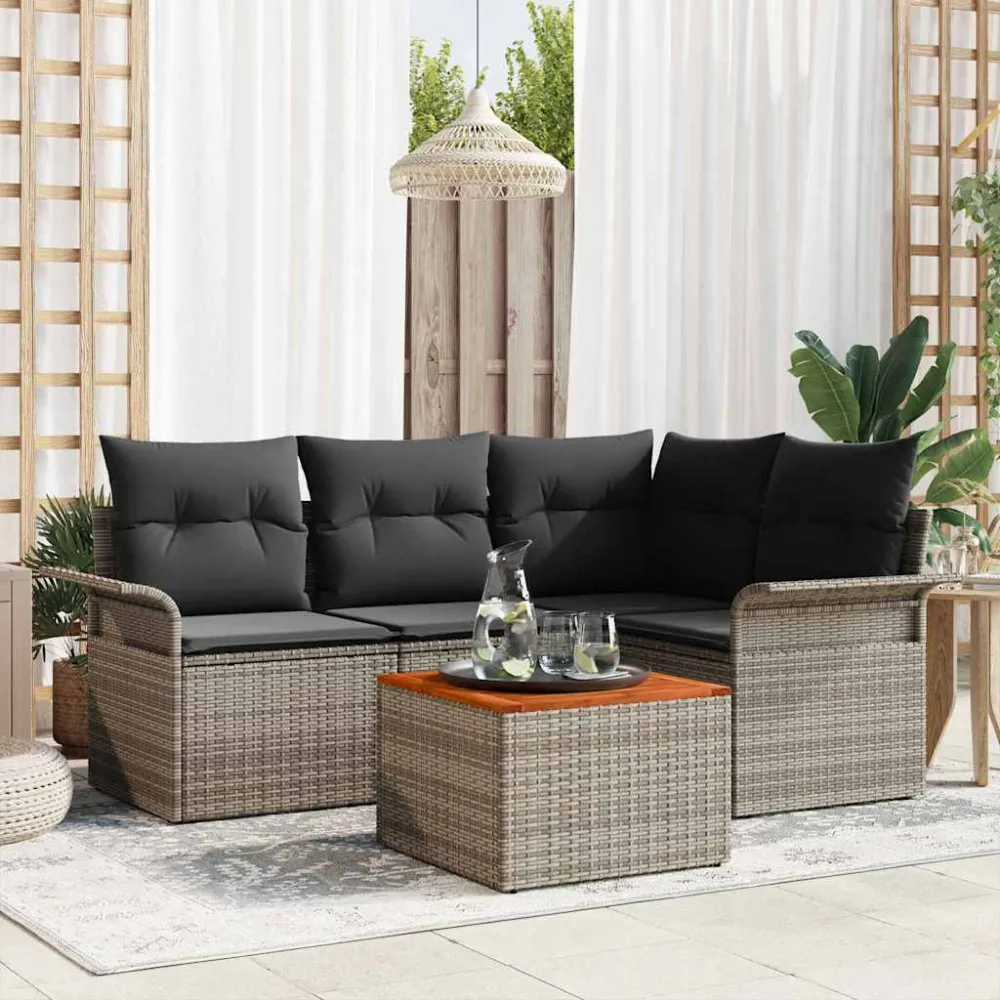 Tuinbankenset met opslag 5 pcs Grijs poly rattan vidaXL