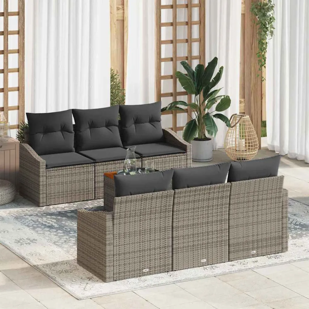 Tuinbankenset met opslag 7 pcs Grijs poly rattan vidaXL