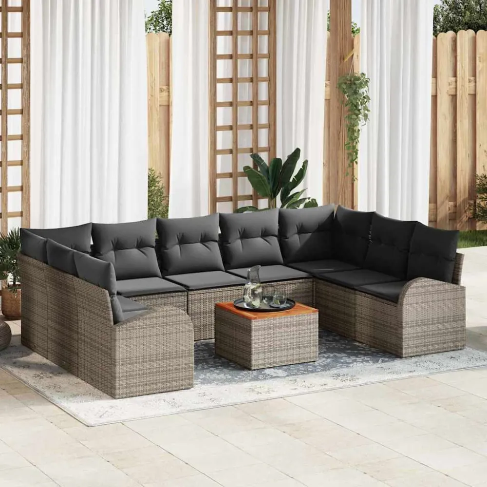 Tuinbankenset met opslag 10 pcs Grijs poly rattan vidaXL