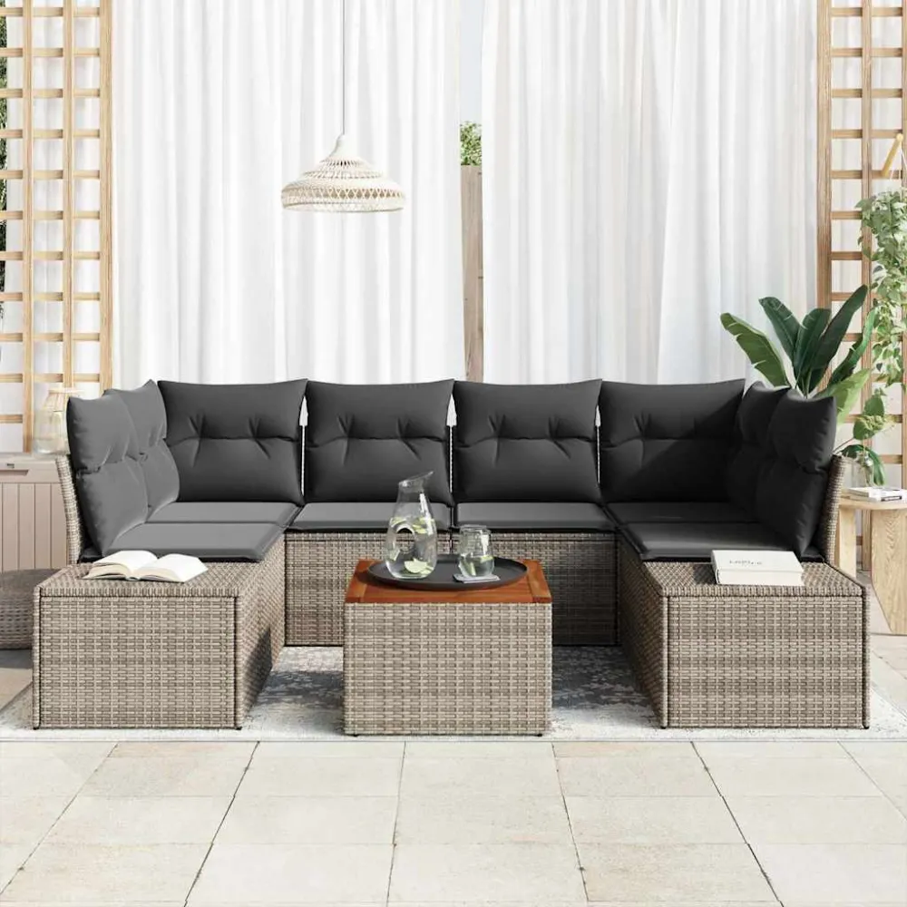 Tuinbankenset met opslag 7 pcs Grijs poly rattan vidaXL