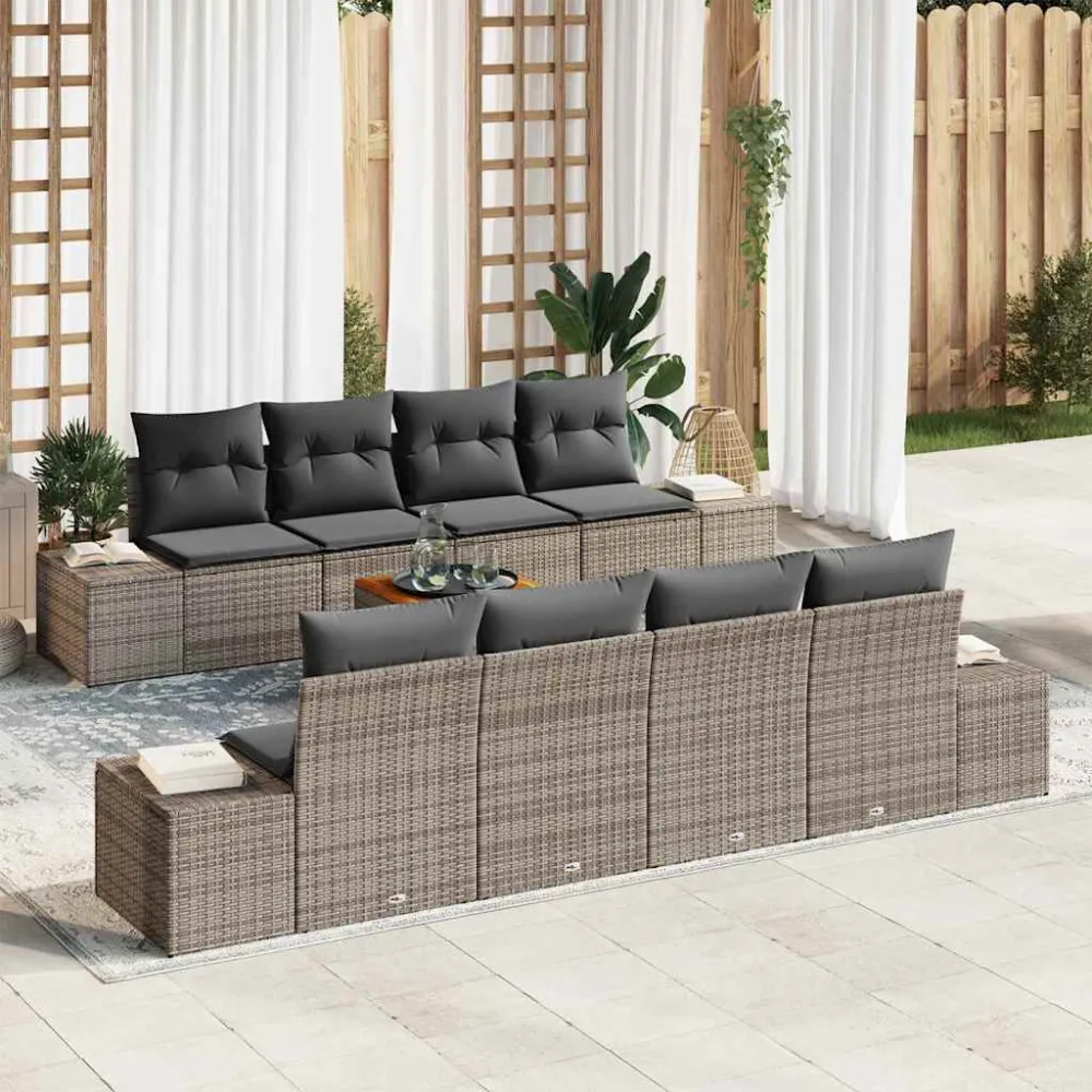 Tuinbankenset met opslag 9 pcs Grijs poly rattan vidaXL